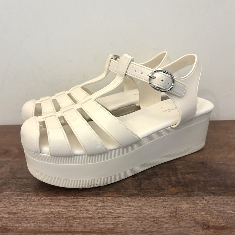 Jeffrey Campbell Candied Jelly Platform Fisherman Sandals White Cream 39